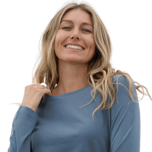 Camiseta de Manga Larga con Cuello Redondo para Mujer, Color Azul Crepúsculo, 100% Algodón Orgánico de Lujo, Preencogido, Certificado GOTS, Ajuste Clásico, Suave y Premium - Product Image 6