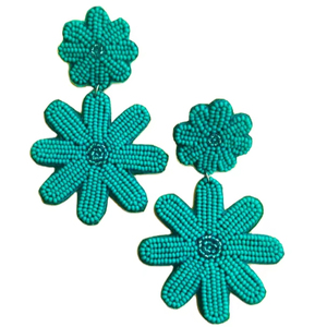 ต่างหูลูกปัดดอกไม้ทำด้วยมือเครื่องประดับขนาดใหญ่ต่างหู Boho ทันสมัยสีเขียวจากอินเดีย - Product Image 1