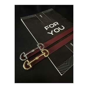 Set of Two Long Thin Women's <b>Belts</b> with Gold <b>Buckles</b>, Suitable for Jackets, Shirts, and Dresses. - Burgundy-<b>Silver</b>-Gold - Product Image 2