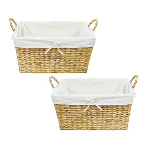 Panier de rangement en rotin de jonc de mer tissé à la main en bambou avec doublure en coton parfait pour une organisation élégante - Product Image 1