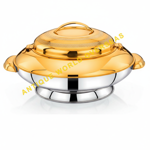 Luxury Gold UFO <b>Footed</b> Hot Pot Insulated Food <b>Warmer</b> Stainless Steel Interior Casserole Premium Hotel Restaurant Serving Metal - Product Image 3