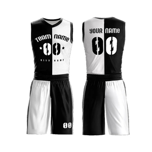 Uniforme de baloncesto juvenil de gran tamaño Sublimación de malla reversible Jersey de baloncesto Árbitro Uniformes de baloncesto azul y negro - Product Image 3