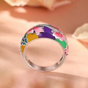 Bague de mode Jeulia en argent sterling émaillé, motif papillon et fleur, pour femme - Product Image 6