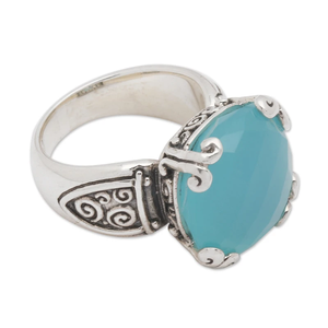 Bague de cocktail en argent sterling 925 élégante faite à la main pierre précieuse de calcédoine bleue à la mode avec pierre naturelle pour les mariages - Product Image 1