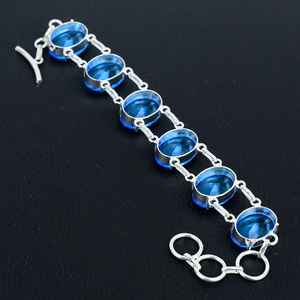 Bracelet à breloques en zircon bleu, fait main, argent sterling 925, bijoux de luxe, cadeau élégant pour un anniversaire, pour femmes - Product Image 2