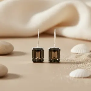 Boucles d'oreilles en argent 925 avec cristal de quartz fumé pour femmes - Product Image 2