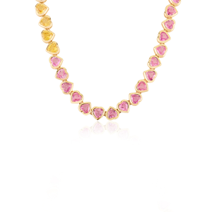 สร้อยคอเทนนิสสีทองสีเหลือง K14สวยงามเครื่องประดับแต่งงานรูปหัวใจไพลินหลายสีรุ้งธรรมชาติสำหรับผู้หญิงสำหรับปาร์ตี้ของขวัญ - Product Image 3