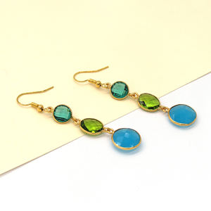 Handmade Flower Bohemian Multi Gemstone Dangle Hook <b>Earrings</b> | Apatite <b>Peridot</b> Blue Chalcedony | 18K Gold Plated Wedding - Product Image 4