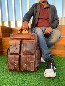 Sac à dos durable et décontracté pour ordinateur portable en cuir de vachette Sac à dos pour ordinateur portable à poches multiples - Product Image 6