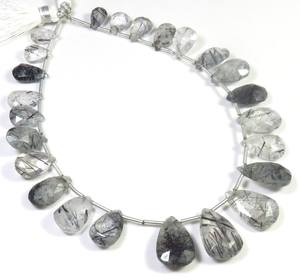 ลูกปัดลูกแพร์ briolette เหลี่ยมเพชรพลอยควอตซ์สีดำรูไทล์8-17มม. 8เส้นเข็มควอทซ์อัญมณีหลวม - Product Image 5