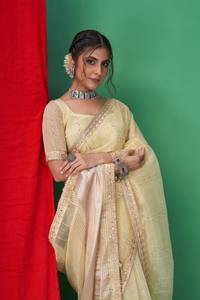 Nueva hermosa ropa de fiesta con forro de organza con codón brillante y Gotta Patti Work Borders Sari Collection para mujer - Product Image 6