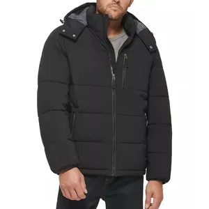 Veste d'hiver à capuche pour homme, rembourrage épais en polyester, fermeture éclair coupe-vent, style décontracté, couleur unie - Product Image 1