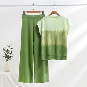 Conjuntos de pantalones de punto de verano con degradado informal para mujer, pijama de 2 piezas, Conjunto de camiseta sin mangas de punto, conjunto de dos piezas para mujer 2025 - Product Image 2