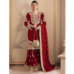 Salwar Kameez brodé en georgette élégante pour femme avec point Plazo et Dupatta assorti pour les fêtes de style moderne - Product Image 3