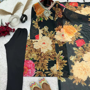 สไตล์ punjabi monsson Season พิเศษคอวีพร้อมพิมพ์ลายดอกไม้แฟนซีความยาวเข่า kurti & pent พร้อม dupatta สำหรับผู้ใหญ่พิเศษ - Product Image 1