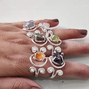 Bague pour femme en pierre brute, améthyste naturelle, pierre de lune, grenat, citrine, bijoux fantaisie, bague en argent sterling 925 - Product Image 3