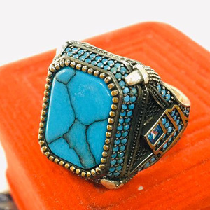 Turquoise Gemstone Designer <b>Mens</b> <b>Rings</b> Fashion 18k Gold Plated Sterling <b>Silver</b> Band <b>Ring</b> for Man Jewelry Best Selling - Product Image 4