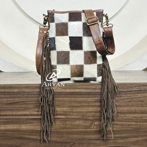 Alta calidad OED moda 2025 diseño de ajedrez a cuadros mujeres Fringe Sling Bag piel de vaca bolso de cuero Lindo bolso elegante - Product Image 1