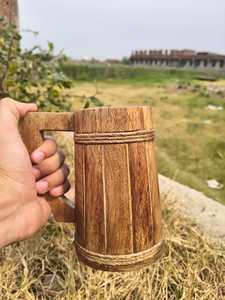 Chope à bière artisanale de style américain, en bois de manguier, lavable au lave-vaisselle, couleur naturelle foncée, écologique, cadeau en bois - Product Image 4