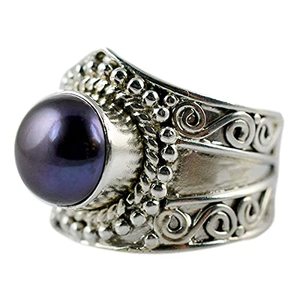 925 Sterling <b>Silver</b> Black Pearl <b>Ring</b> Handmade Freshwater Artisan Jewelry with June Birthstone <b>Statement</b> Promise <b>Ring</b> - Product Image 1