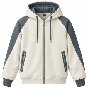 Sudadera con capucha personalizada para hombre, estilo urbano, de tejido grueso, con mangas raglán y bloques de color, con cremallera, informal, tipo chaqueta, OEM al por mayor - Product Image 1