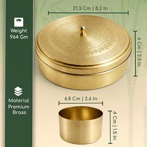 กล่องเครื่องเทศทองเหลืองแกะสลักด้วยมือแบบดั้งเดิม สำหรับใช้ในครัว มีเจ็ดช่องและช้อน - Product Image 4