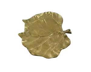 Plateau en aluminium et cuivre avec logo imprimé de feuilles Plateau de table Décoration de table Porte-bibelot Plateau de service artistique élégant Fruits de mariage - Product Image 5