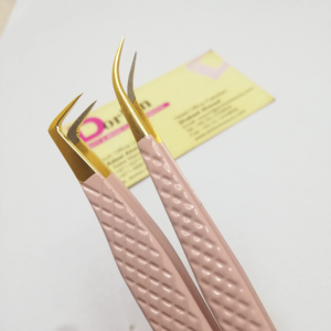 Pinzas para pestañas de Color beige y rosa, pinzas para punta de fibra dorada con etiqueta privada personalizada, extensión de pestañas, pinzas de volumen curvas fuertes - Product Image 4