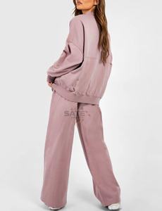 Ensemble de survêtement décontracté pour femme, style nouveau, hiver, à capuche, lavage à l'acide, fermeture éclair |   Ensemble de sport à manches longues avec fermeture éclair OEM - Product Image 5