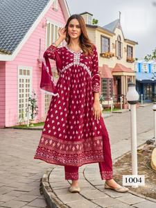 Rayon Digital Print with Embroidery Work and Nazarene Dupatta Alia Cut Dress Collection - Product Image 4