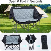 Fauteuil double de camping moderne en acier inoxydable noir, robuste, pliable, pour 2 personnes, avec porte-gobelets, capacité de 660 lb