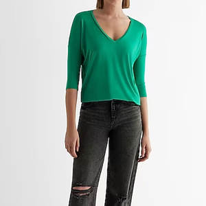 Tendance mondiale de haute qualité en forme de V T-shirt blanc couleur unie chemises femmes coton grande taille chemise avec Logo personnalisé 2024 - Product Image 3