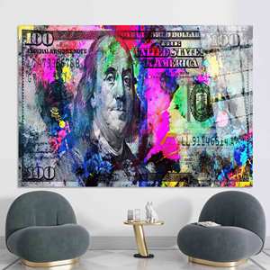 Impression sur toile de billets de banque colorés : Décoration murale élégante pour le bureau, ART EN VERRE TREMPÉ - Product Image 1