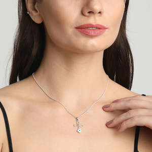 NOVAMART Fine 925 Sterling Silver Evil Eye Flower Pendant <b>Necklace</b> Bezel Setting Rose Gold <b>Ruby</b> Platinum Charm Jewelry Inlay Tec - Product Image 3