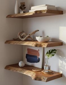 Estantes de Esquina Flotantes de Madera 100% Natural, Venta Caliente 2025, Estante de Esquina para Exhibición Montado en la Pared para Sala de Estar, Dormitorio y Decoración del Hogar - Product Image 3