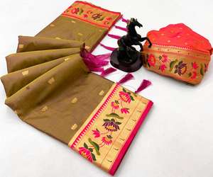 Sari de Seda Suave Premium, Paithani de Loto Puro, Hecho a Mano por Fabricantes Indios, Artriddh, Reversible, Casual, para Bodas y Diwali - Product Image 4