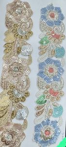 Cintas y cordones bordados a máquina con lentejuelas pesadas hechas a medida en varios diseños y colores para vestidos de novia exclusivos - Product Image 3