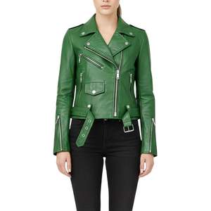 women's green leather biker <b>jacket</b>, identified in some cases as the Commando Cactus Green Leather <b>Jacket</b> - Product Image 4