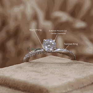 Anillo de compromiso con punta de estilo único de diamante de corte redondo de 6 MM para mujer - Product Image 1