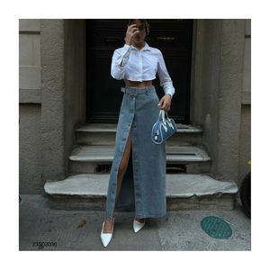 Nuevo diseño 100% algodón Denim transpirable botón señoras cintura Natural estilo Y2K Mini longitud falda Casual - Product Image 3