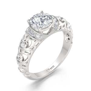 แหวนหมั้นเงินสเตอร์ลิงทรงกลมประดับลูกปัดสไตล์วินเทจ Jeulia - Product Image 4