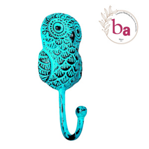 Aqua Green Distressed Hand Craft Owl Wall <b>Coat</b> & Hat <b>Hooks</b> Keychain Hanger - Product Image 1