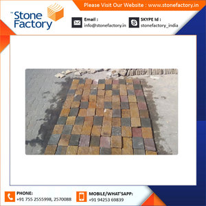 Premium Natural Yellow Brown Mix Cobble <b>Stone</b> with Polished Surface – Square and Custom Shapes for Outdoor Driveway Use - Product Image 2