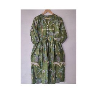 Export Quality Block Floral Printed Cotton Long Maxi <b>Dress</b> for <b>All</b> Occasion Wear From Indian Exporter - Product Image 1