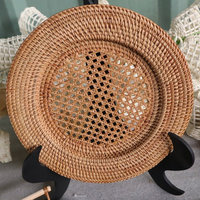 Assiettes, sous-plats et plateaux tissés en rotin naturel et jacinthe d'eau, tapis de tasse à café, faits main, résistants à la chaleur, motif floral classique TUYET DUNG