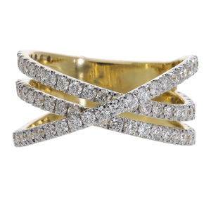 Anillo elegante de banda entrecruzada de varias filas de oro de 14 quilates para mujer, Natural diseño cruzado de diamante, pieza de declaración de joyería fina moderna - Product Image 1