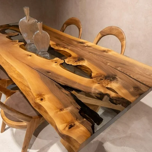 Mesa de Comedor Rectangular Moderna de Resina Epoxi Hecha a Mano de Lujo para Sala de Estar, con Cubierta de Madera de Acacia, Impermeable, para Aniversario o Cumpleaños - Product Image 3