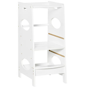 Tour Montessori HOMCOM pour enfants, tour d'apprentissage à hauteur réglable en MDF, 40x50x90cm, blanc - Product Image 1