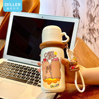 DILLER Cute Capybara Kids Thermos Bottle en acier inoxydable 316L Tasse isolée sous vide Double couvercle à boire Sangle portable 480ml