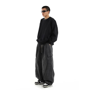 New Stylish Black Baggy Cargo <b>Jeans</b> Trousers <b>Men</b> Streetwear Casual Jogging <b>Wide</b> <b>leg</b> Oversize Old Money Acid Wash Denim Pants - Product Image 4
